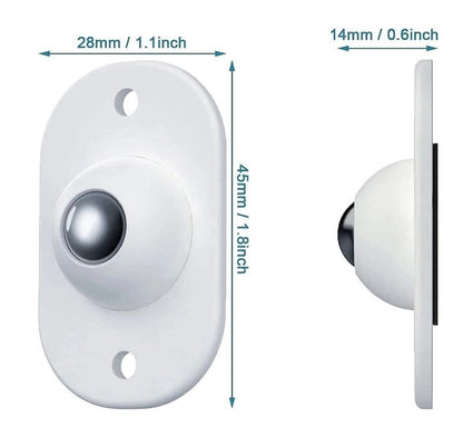 Set of four self-adhesive mini swivel caster wheels from 19202, mounted on a surface, used for furniture or equipment mobility.