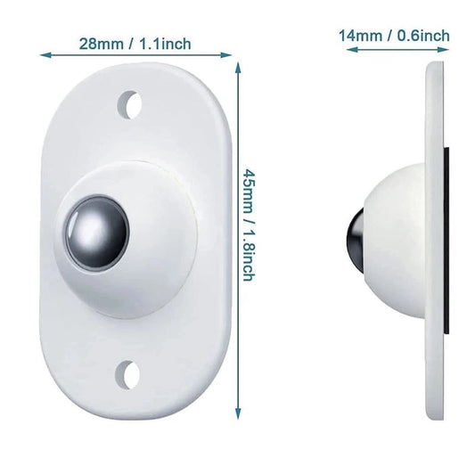 Set of four self-adhesive mini swivel caster wheels from 19202, mounted on a surface, used for furniture or equipment mobility.