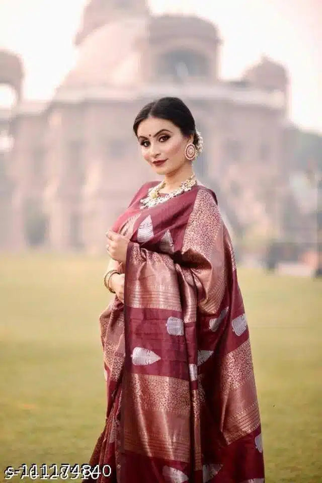Dark red art silk saree for women, 6.3 meters, by brand 6246, showcasing elegant woven patterns and traditional design.