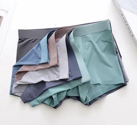 Men's Ice Silk Briefs Boxers, men's active shorts in a 3-pack, made by 34751, shown in cool, smooth ice silk fabric.
