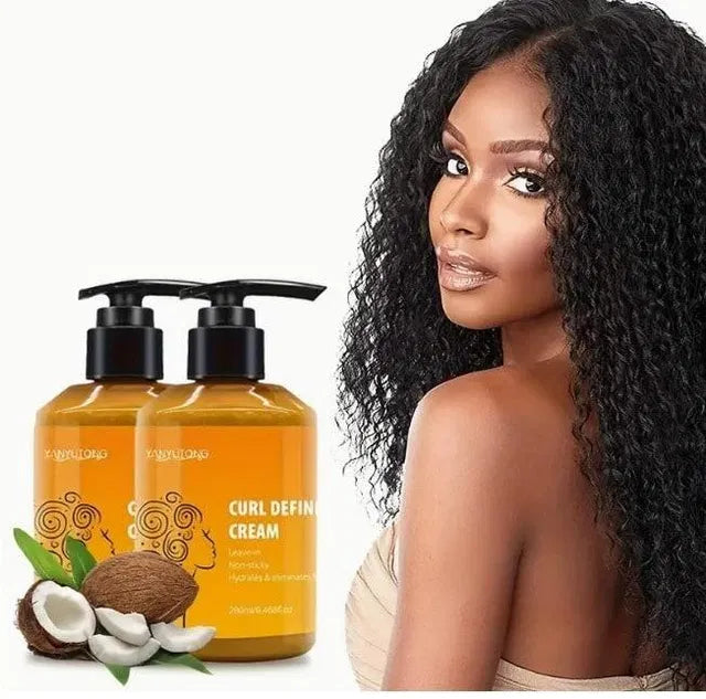 Two jars of 6824 Curl Defining Cream for curly hair, showing the cream texture and product packaging.