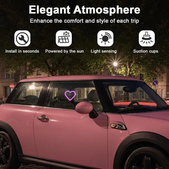 Heart-shaped solar-powered car window light with suction cups, designed for cycle lights and reflectors, brand 34141.