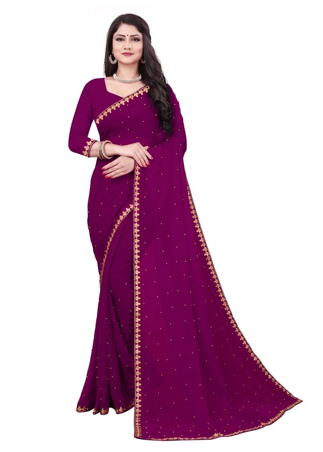 Purple lycra blend solid saree for women, 6.3 meters, featuring elegant drape and smooth fabric from 6706 brand.