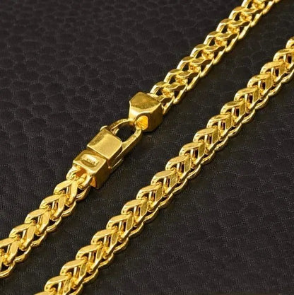 Heavy gold-plated Cuban link chain for men and boys, showing a thick, shiny chain with a secure clasp.