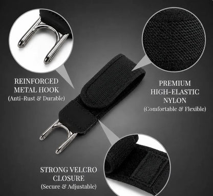 Pair of metal adjustable no buckle belts for men and women with hooks, versatile and stylish 18281 brand belts.