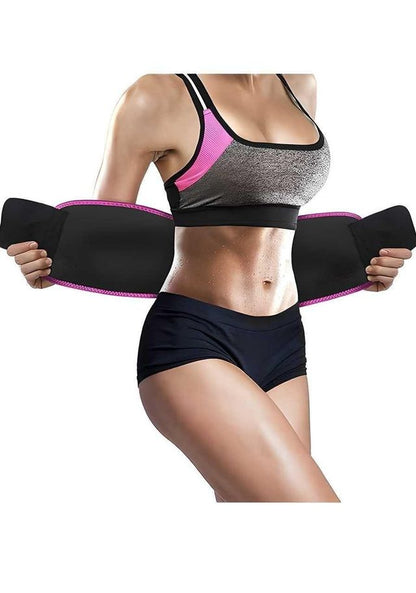 Adjustable waist trimmer belt from 23104 Slim & Sweat Belts collection, showing a black neoprene belt with adjustable strap and Velcro closure.