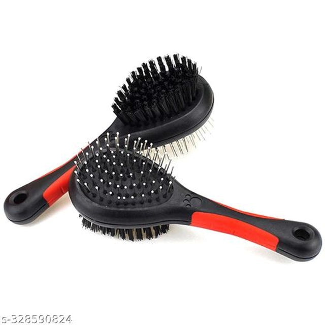 Multicolor double-sided pet hair brush from 15929, designed for grooming and detangling pet fur, shown in close-up.