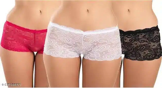 Set of three multicolor women's briefs in 6XL size by 8588, featuring comfortable net fabric and stylish design.