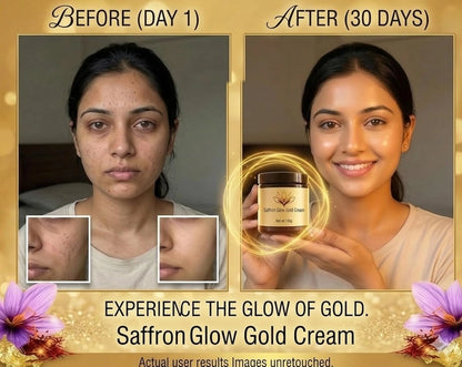 Cream jar of Saffron Glow Gold Cream from 35874, showcasing the luxurious gold-toned packaging and smooth cream texture.