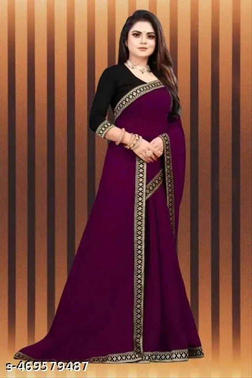 Black lycra blend solid saree for women, 6.3 meters, showcasing smooth fabric and elegant drape from the 6706 brand.