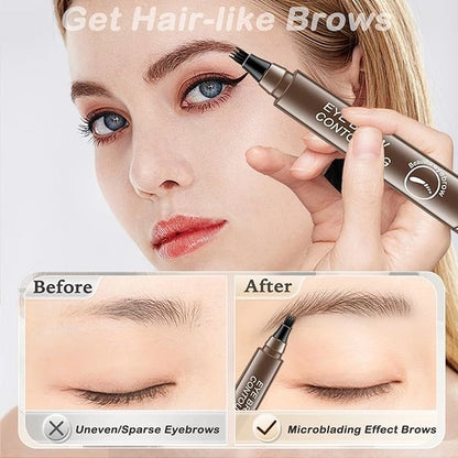 Waterproof microblading eyebrow pencils with micro fork tip applicator, pack of 2, in sleek black design.