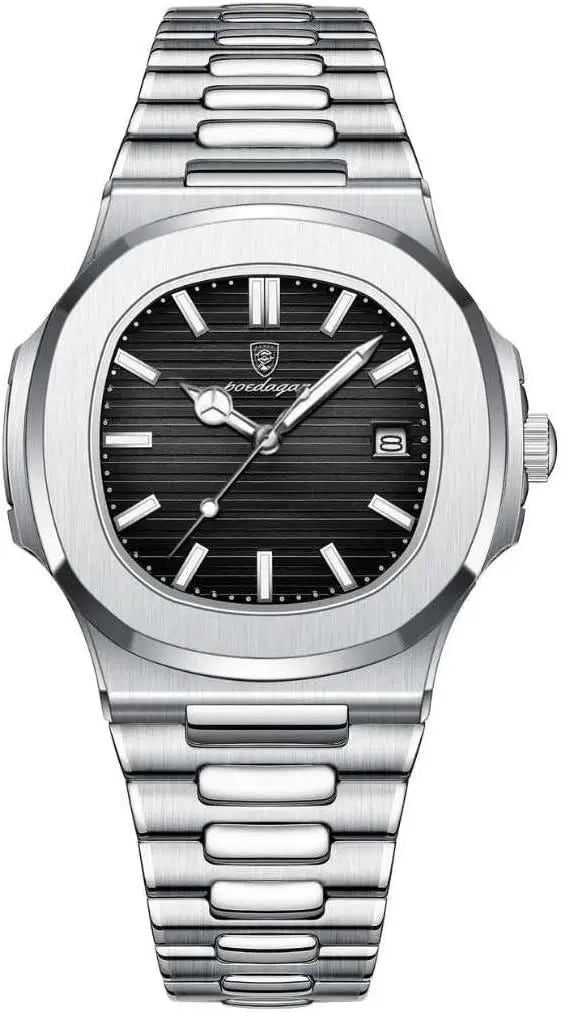 Men's luxury stainless steel analog watch with a sleek design and silver dial, featuring the 25960 brand on the watch face.