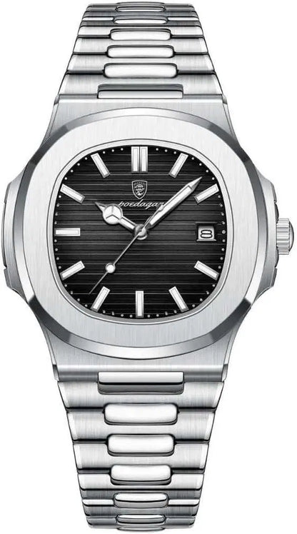 Men's luxury stainless steel analog watch with a sleek design and silver dial, featuring the 25960 brand on the watch face.
