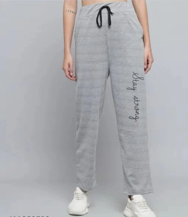 Grey cotton blend straight fit women's trousers with a classic design, size M, by 18594.