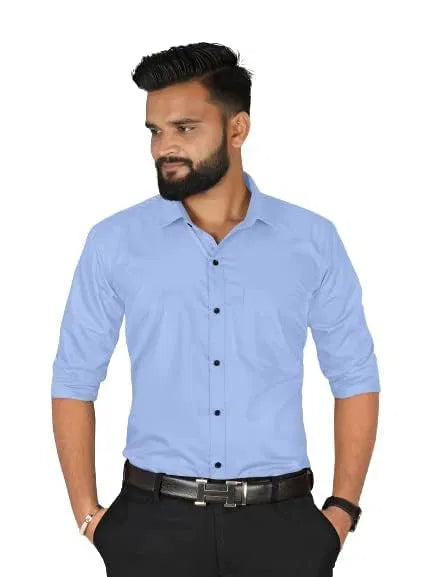 Men’s sky blue slim fit formal and casual shirts by 6824, full sleeve solid shirts, pack of 2, featuring classic collar and button cuffs.