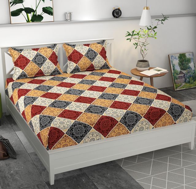 Premium microfiber fitted bedsheet with two pillow covers, elastic fit, 70x76 inches, by brand 19676, shown in the image.