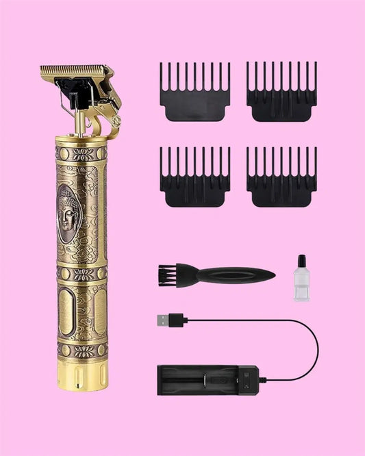 1238 Buddha Electric Pro Hair Clippers grooming kit with men's trimmer, featuring clipper blades and accessories for hair cutting and grooming.