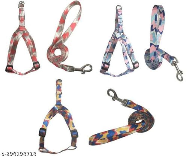 Multicolor fabric dog body harness by 15929, lightweight 0.1-inch pet harness shown on a dog, designed for comfort and control.