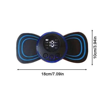 Mini electric massager with 8 modes and 19 strength levels, suitable for shoulders, arms, legs, and back pain relief.