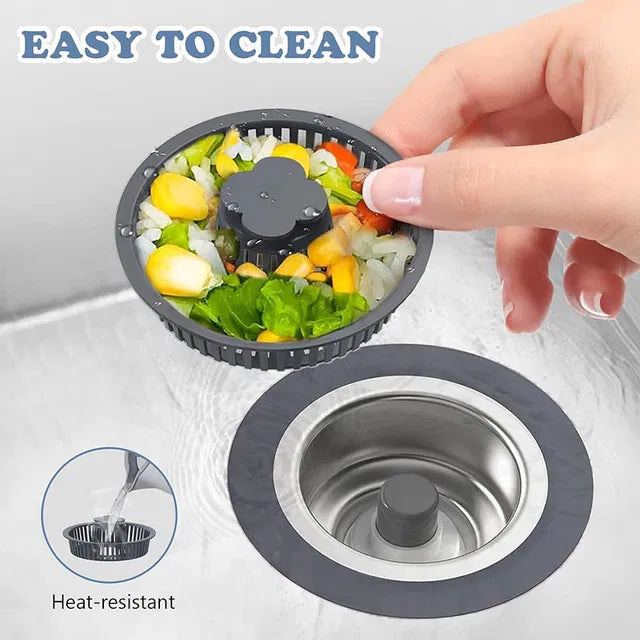 3-in-1 sink drain strainer by 18279, made of durable material, designed to catch debris and prevent clogs in kitchen sinks.