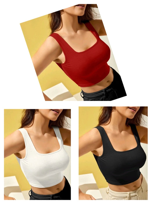 Set of three multicolor cotton blend solid women's tops and tunics in size S, featuring comfortable, casual style.