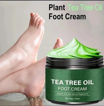 Cream of Aloe Vera and Tea Tree foot moisturizer by 18058, showing a tube of soothing foot cream with natural ingredients.