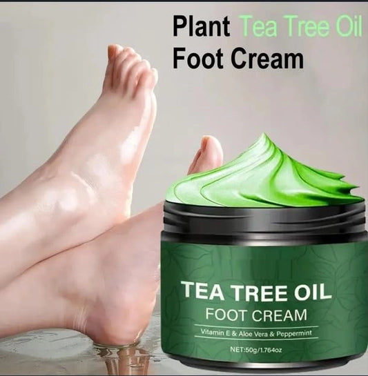 Cream of Aloe Vera and Tea Tree foot moisturizer by 18058, showing a tube of soothing foot cream with natural ingredients.