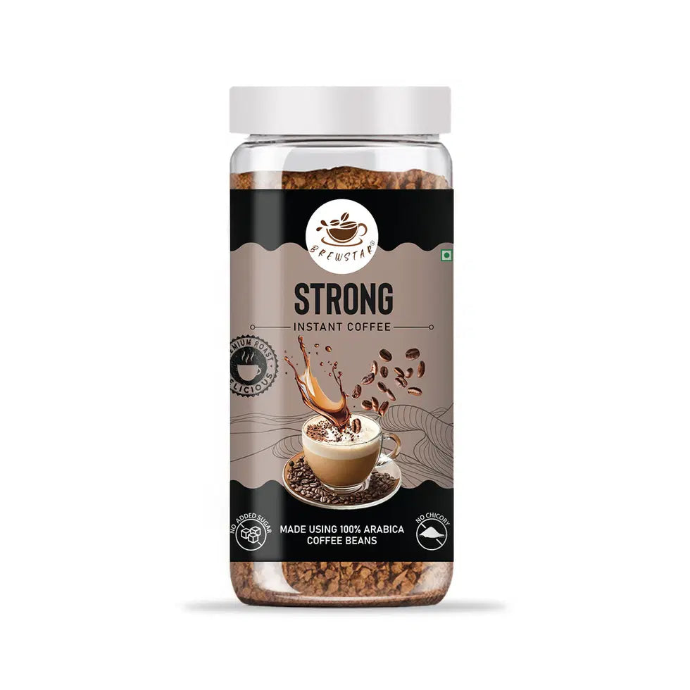 Brewstar Strong Coffee pot from 34136 brand, with a sleek stainless steel design and a black handle for brewing coffee.