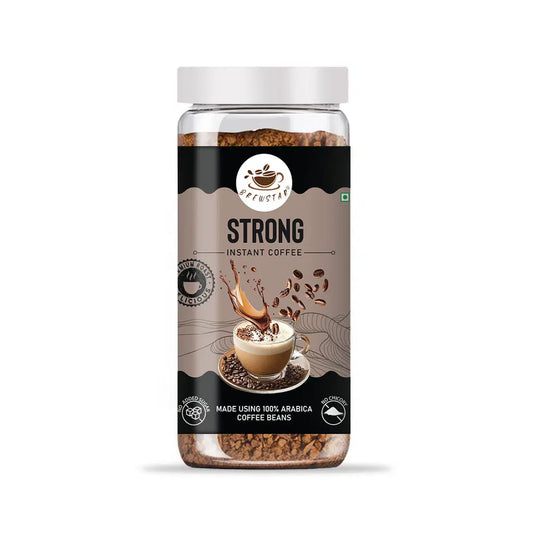 Brewstar Strong Coffee pot from 34136 brand, with a sleek stainless steel design and a black handle for brewing coffee.