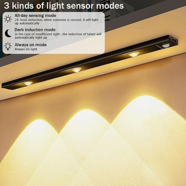 LED PIR motion sensor smart cabinet light with USB rechargeable and adjustable brightness, branded 26032.