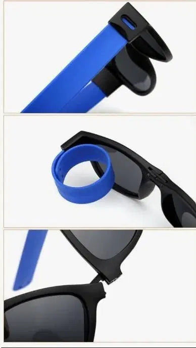 Mens foldable sunglasses bracelet by 1238 featuring sleek sunglasses attached to a stylish bracelet.