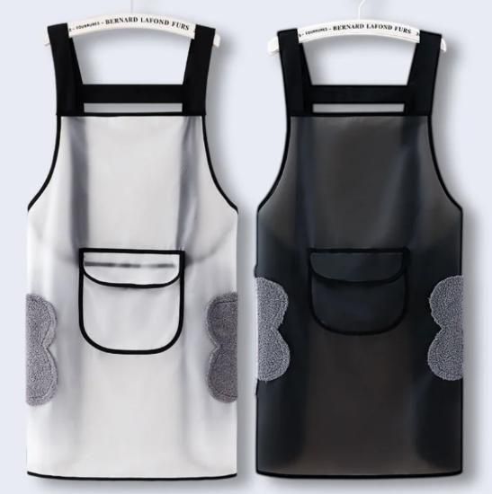 Adjustable transparent waterproof cooking apron with oil-resistant material, designed for kitchen and grilling use.
