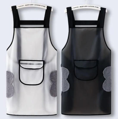 Adjustable transparent waterproof cooking apron with oil-resistant material, designed for kitchen and grilling use.