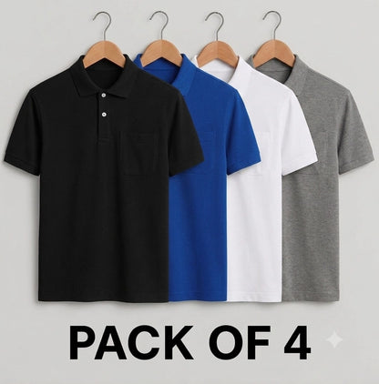 Men's solid polo neck cotton T-shirts from 14398, pack of 4, casual active T-shirts with short sleeves and comfortable fit.