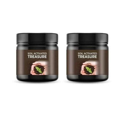Soil Activated Treasure Premium Soil Activator fertilizer pack of 2, 200g each, in a green and white packaging with product label.