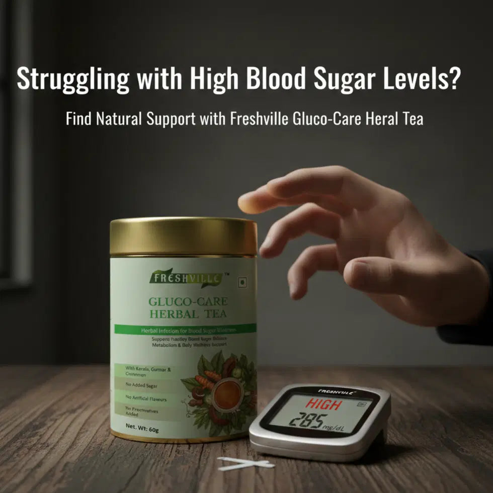 Herbal tea pots with Gluco Care branding, showcasing traditional ceramic design and a set of tea pots for herbal tea brewing.