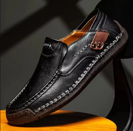 Brown men's semi-formal casual shoes with anti-skid soles, featuring a stylish design from the brand 34608.