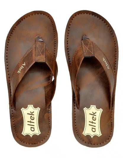 Brown men's flip flops by 2428, size 6, featuring comfortable slip-on design for casual wear.
