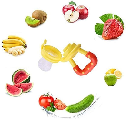Multicolor baby fruit and vegetable feeders from 18057, featuring soft silicone sacs for safe feeding of purees and small foods.