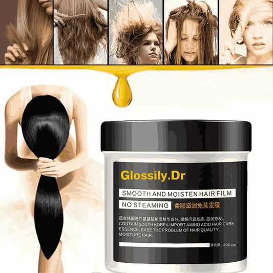 Cream hair mask in a jar, designed for smoothing hair, from the brand 26075, in a 200 gm container.