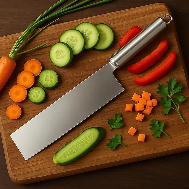 Stainless steel vegetable cleaver knife from 16699, ideal for chopping vegetables in the kitchen with a sturdy handle and sharp blade.