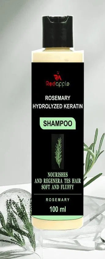 Rosemary Hydrolyzed Keratin Shampoo pack of 2 in 100ml bottles, shown in sleek bottles with rosemary and keratin ingredients.