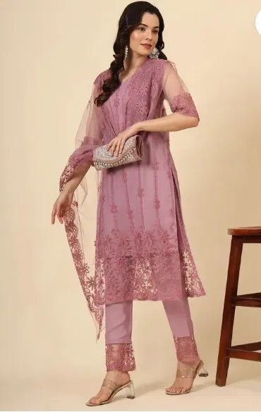 Elegant women's kurta set with matching dupatta and bottomwear, featuring intricate designs from the 15801 brand.