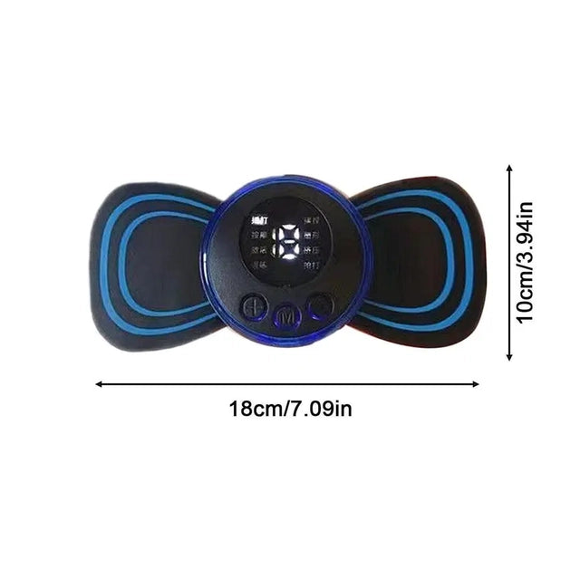 Mini electric massager with 8 modes and 19 strength levels, designed for shoulder, arms, legs, and back pain relief.