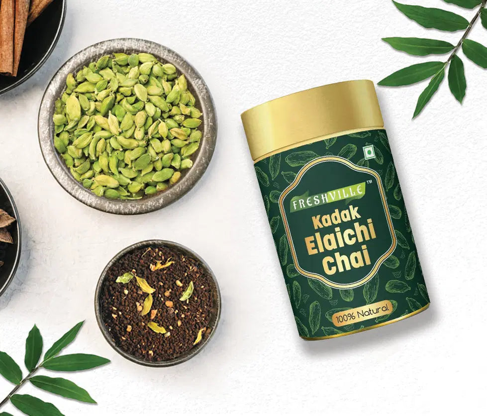 Freshville Kadak Elaichi Chai tea pot from 34136, featuring a traditional design with fresh elaichi flavor and sturdy handle.