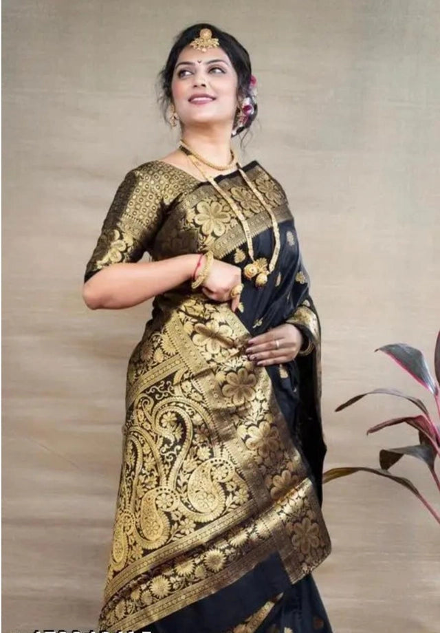 Royal blue Banarasi silk saree for women with intricate embellishments, 6.3 meters long, by brand 6706.