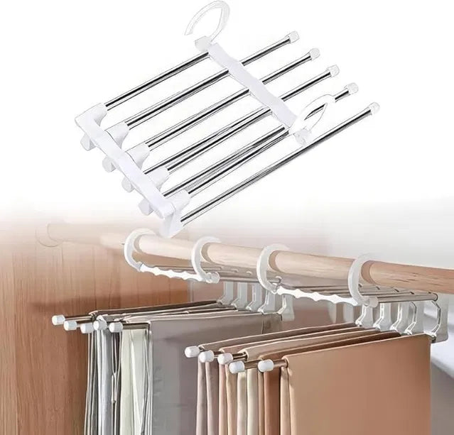 Stainless steel foldable clothes hangers with multi-layer design, ideal for versatile clothing organization and space-saving storage.