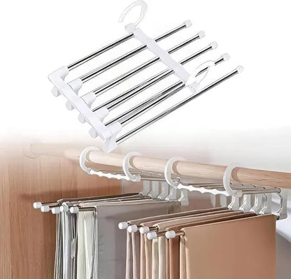 Stainless steel foldable clothes hangers with multi-layer design, ideal for versatile clothing organization and space-saving storage.