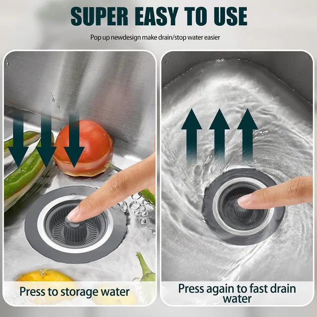 3-in-1 sink drain strainer from 18279 with a metal mesh design and silicone edges, suitable for kitchen or bathroom sinks.