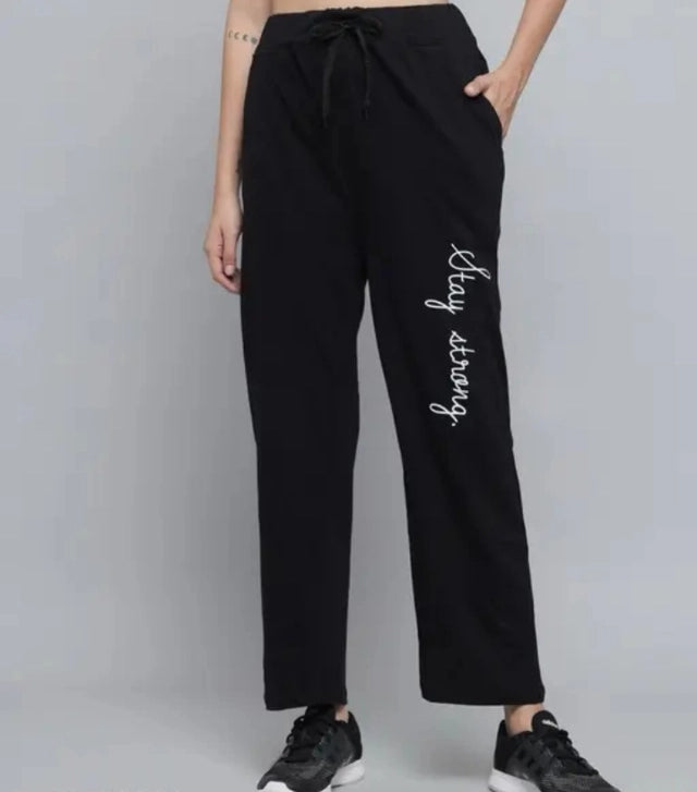 Black cotton blend straight fit women's trousers, size M, featuring a sleek, tailored design and classic style.